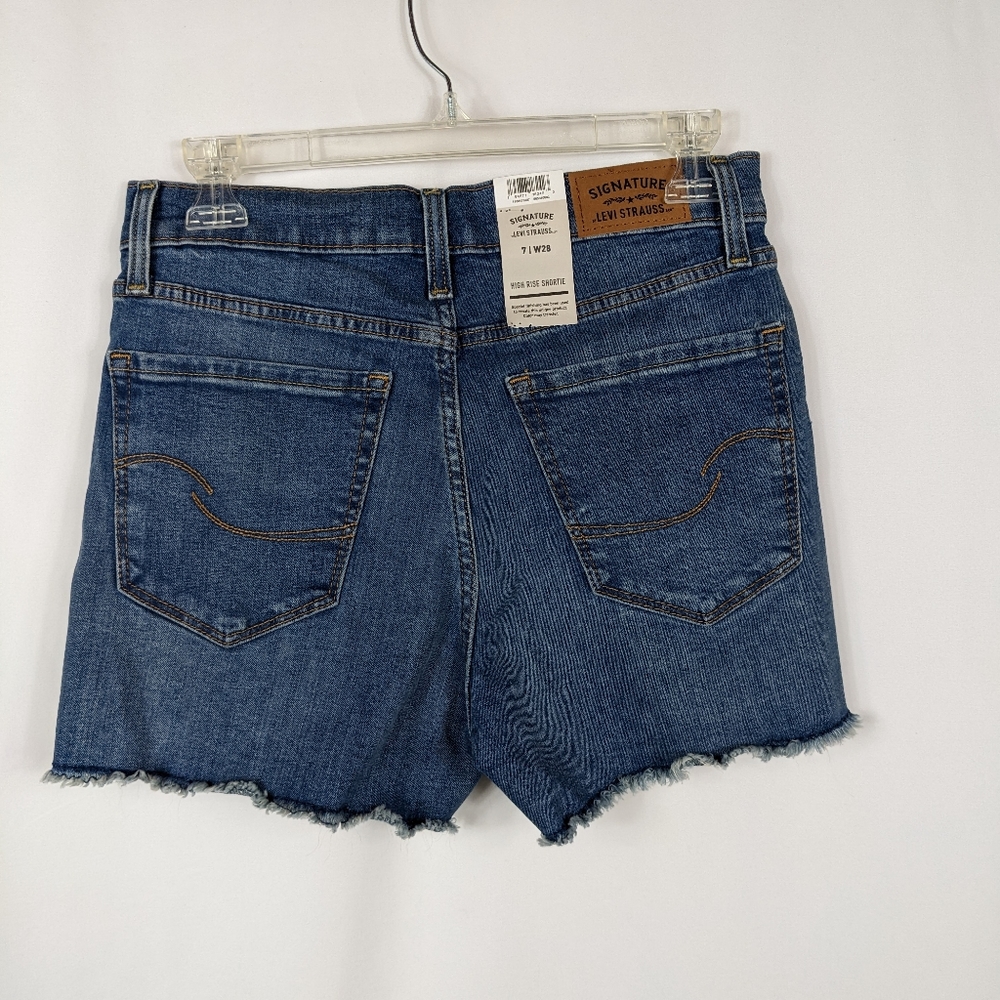 Levi's High Rise Shortie Denim Blue Jean Shorts Distressed Cut Off Juniors Sz 7 - Picture 2 of 9
